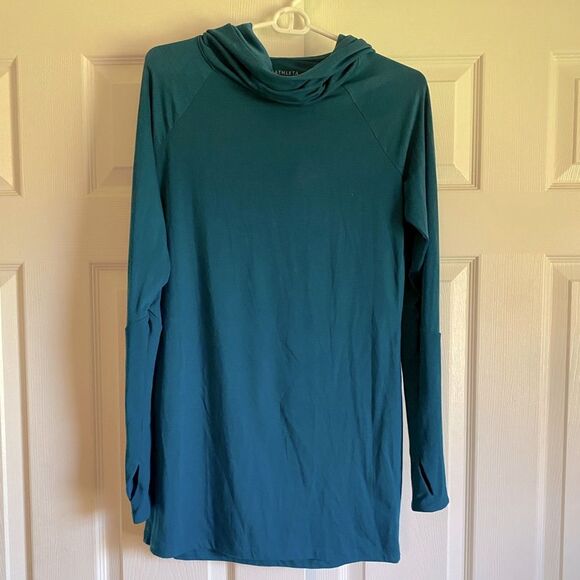 Athleta size small teal turtleneck mock neck sweatshirt hoodie thumbhole - Picture 1 of 5